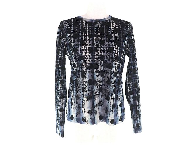 Autre Marque Y's Houndstooth Dot Tulle Polyester Blouse Black Blue Navy blue