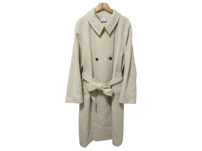 Autre Marque Kumikyoku Wool Double Breasted Long Coat Beige