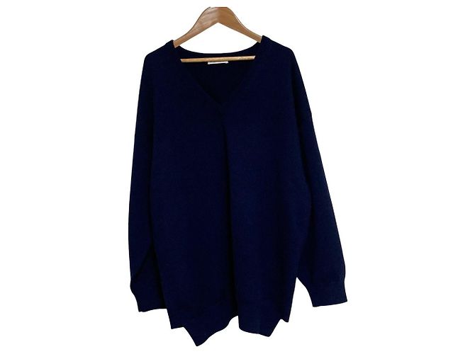 Balenciaga V-Ausschnitt Kaschmir Strickpullover Blau Marineblau