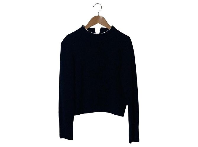 Autre Marque BLUE LABEL CRESTBRIDGE Punto de lana con cuello de perlas Negro