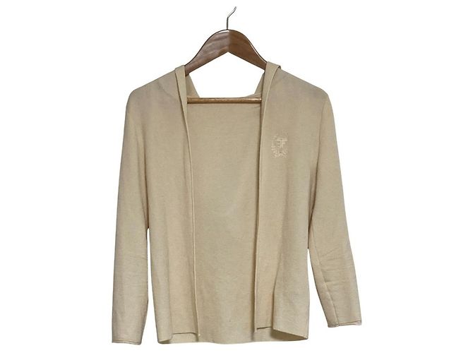 Autre Marque Cardigã com capuz FOXEY Fun em mistura de cashmere e seda Bege Cru
