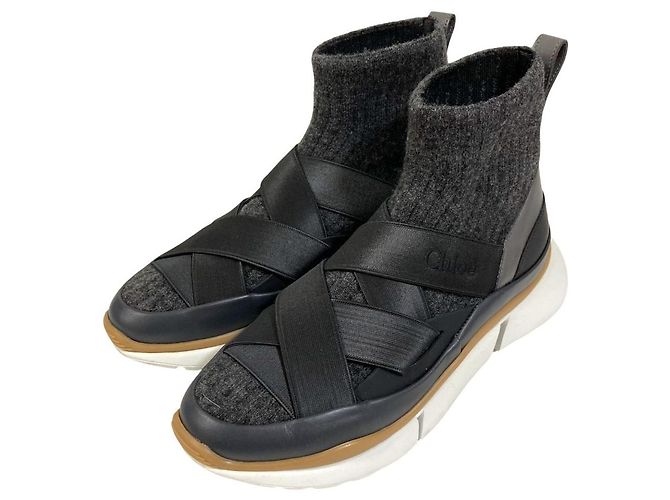 Chloé Chloe SONNIE Fit Sock Sneaker Boots Black