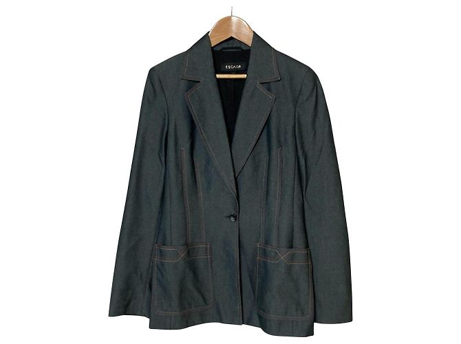 Autre Marque Escada Contrast Stitch Wool Tailored Jacket Brown