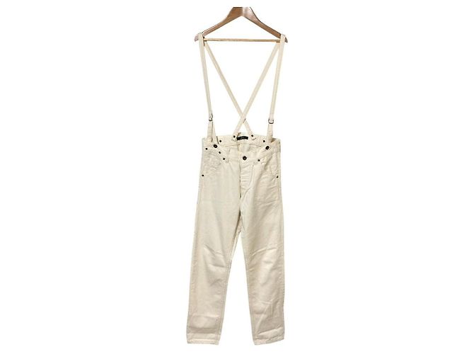 Autre Marque Calças de trabalho com suspensórios Johnbull Denim Bege Cru