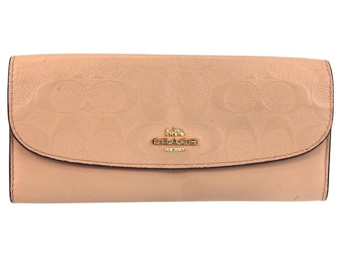 Coach Signature Leather Long Wallet Beige