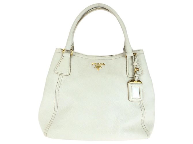 Prada Shopper aus Vitello Daino Leder Weiß