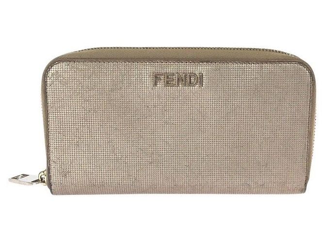 Fendi Leather Long Zip Wallet Pink