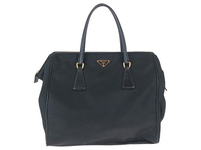 Prada Tessuto Triangle Logo Plate Nylon 2way Shoulder Bag Black