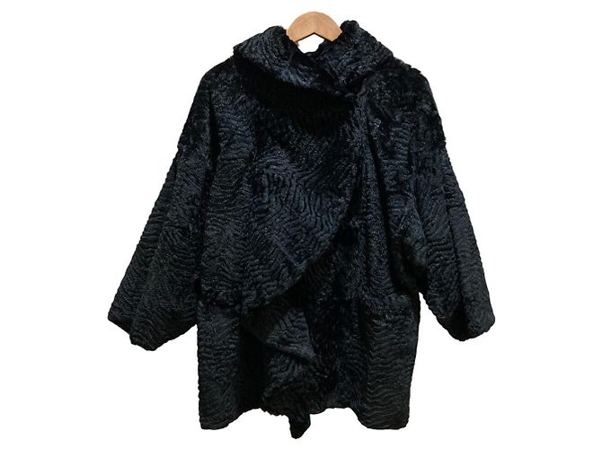 Armani Collezioni Rabbit Fur Drape Jacket Black