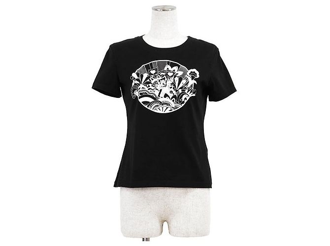 Camiseta de algodón Hermès Micro Cartouche FAUBOURG RAINBOW36 Negro Blanco