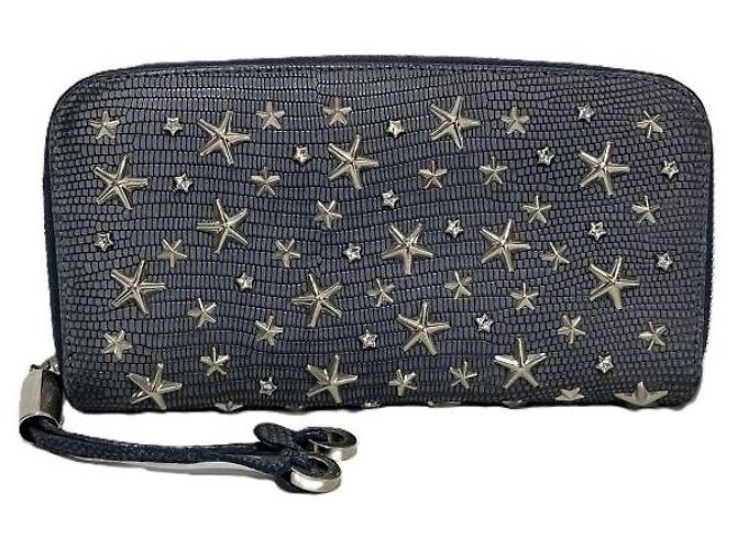 Jimmy Choo Embossed Lizard Long Wallet Blue