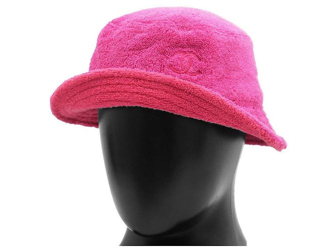 Chapéu Bucket em algodão com bordado COCO Mark Chanel Rosa