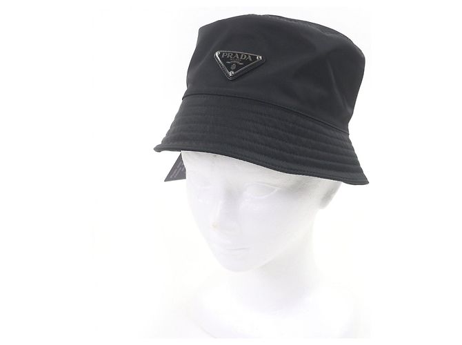 Prada Re-Nylon Triangle Logo Bucket Hat Black