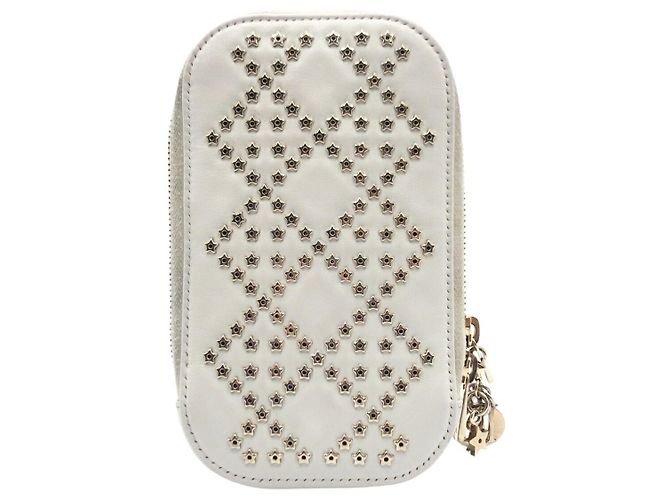 Autre Marque Dior Lady Dior Leder-Handyetasche Weiß