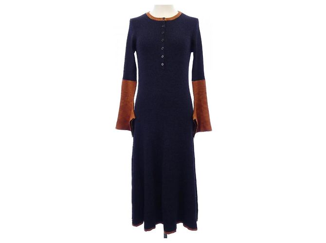 Autre Marque Pelzkleid Blau Orange Marineblau