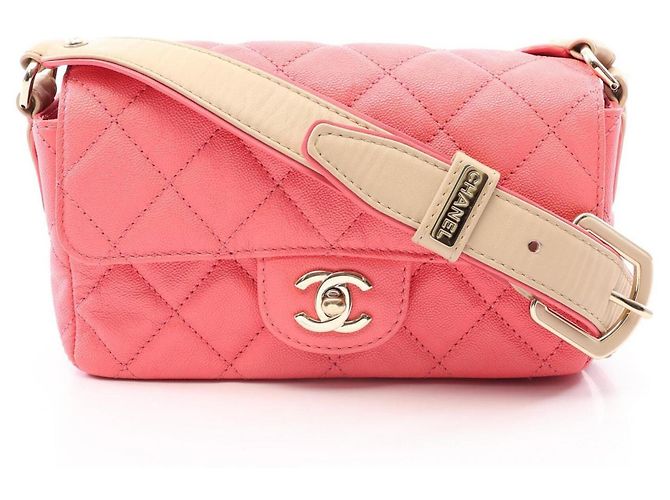 Bolsa de Ombro Chanel Matelassé Rosa Bege