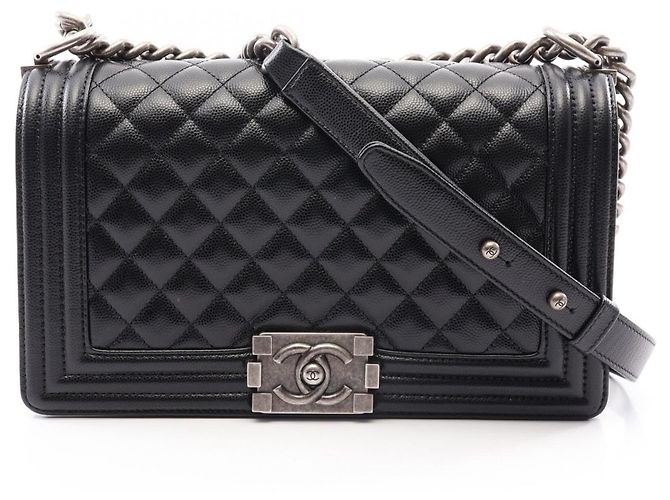 Le Boy Bolsa de Ombro Chanel Boy em Pele de Vitelo Grão Preta Preto