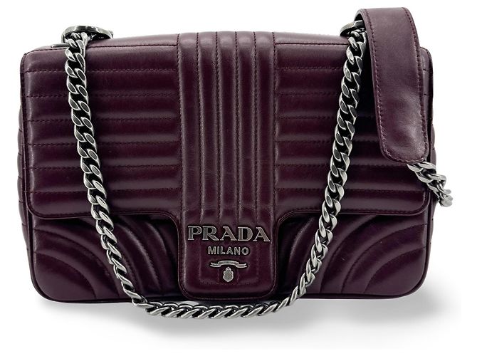 Prada Chain Flap Diagramme Quilted Leather Small Burdeos