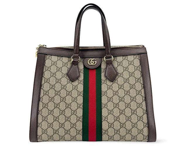 Gucci Ophidia Top Handle GG Coated Canvas Medium Marron