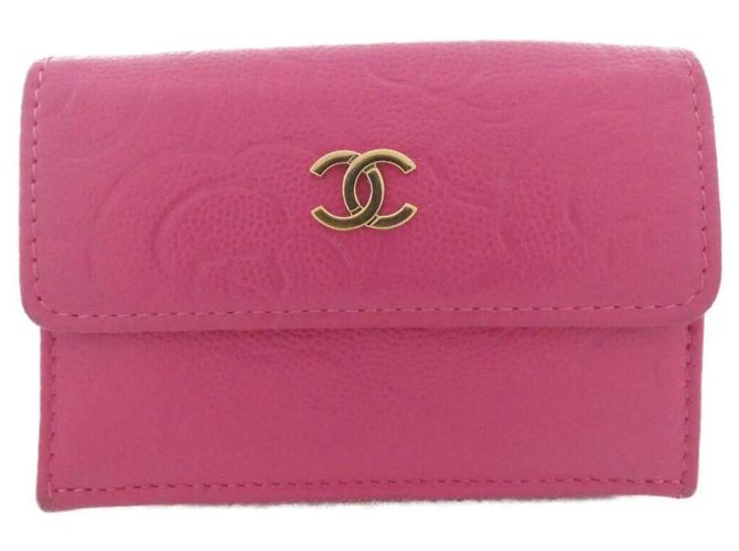Cartera tri-fold Chanel AP0116 de piel de becerro granulada rosa