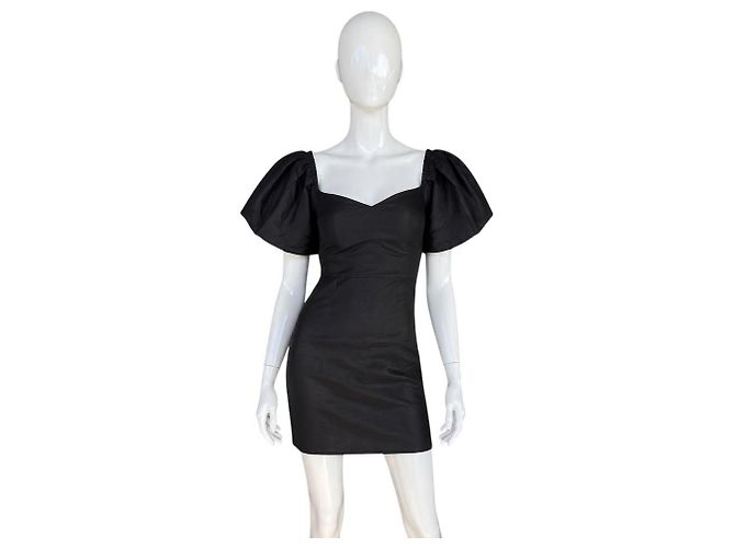 Autre Marque 8 By Yoox vestido mini de seda negro de mangas abullonadas