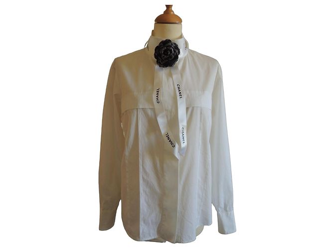Chanel Camicia in Popeline di Cotone Bianco Nero