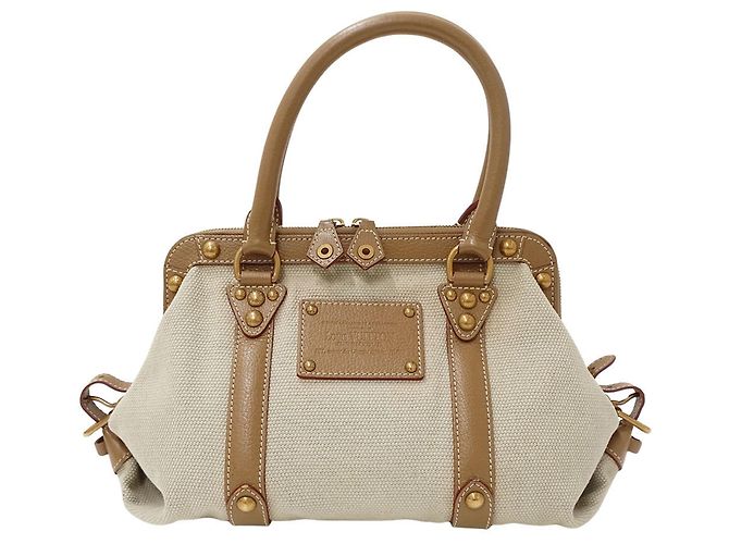 Louis Vuitton Canvas Handbag Beige Yellow
