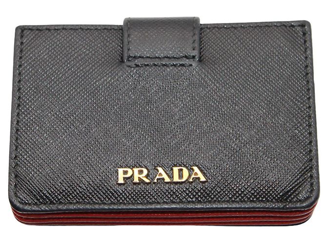 Tarjetero Prada de piel Saffiano Negro Roja