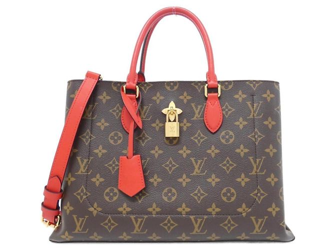 Borsa Tote Louis Vuitton Monogram Flower Marrone Rosso