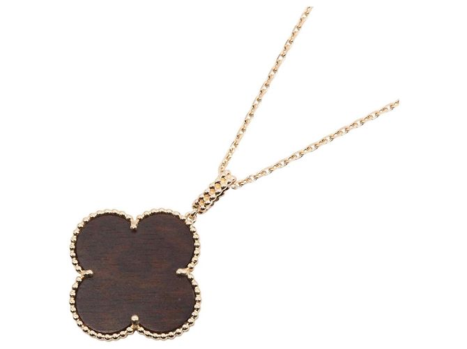 Van Cleef & Arpels Colar Longo Magic Alhambra em Letterwood Marrom Dourado