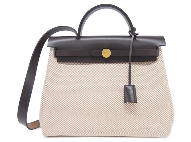 Hermès Borsa Hermes Herbag Zip PM Beige Crudo Damier ebene