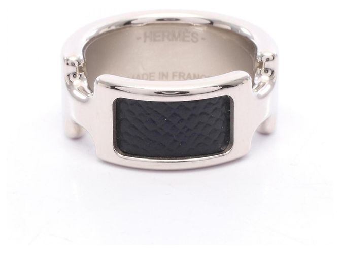 Ring Hermès Anel Hermes Olympe PM Preto Prata
