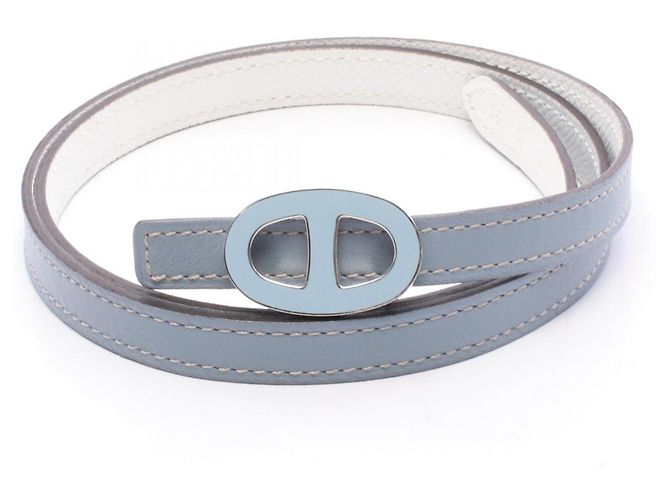 Hermès Cinturón de cuero reversible Hermes Chaine d'Ancre para mujer Plata Blanco Azul