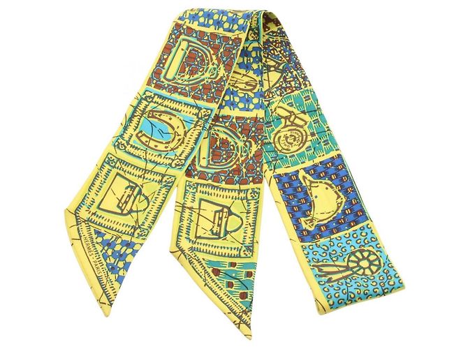 Twilly La Maison des Carrés in seta Hermès Marrone Multicolore Giallo
