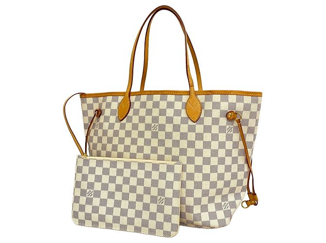 Saco Tote Louis Vuitton Damier Azur Neverfull MM Branco