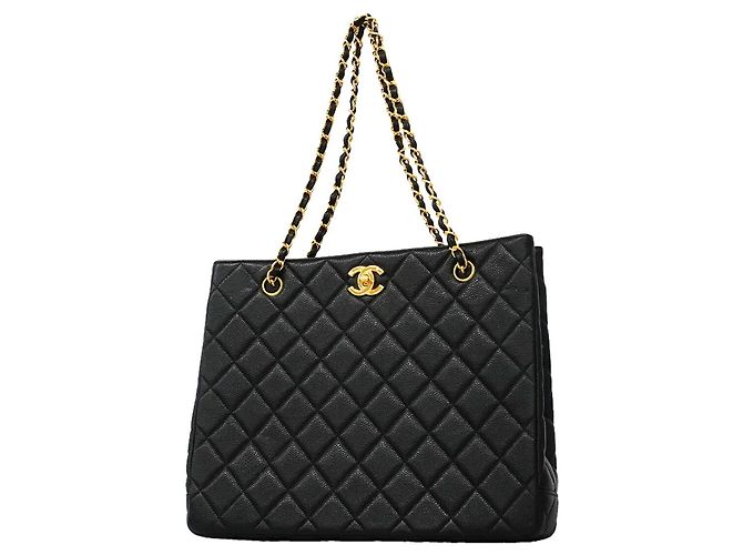 Saco Tote Chanel em couro de bezerro granulado preto