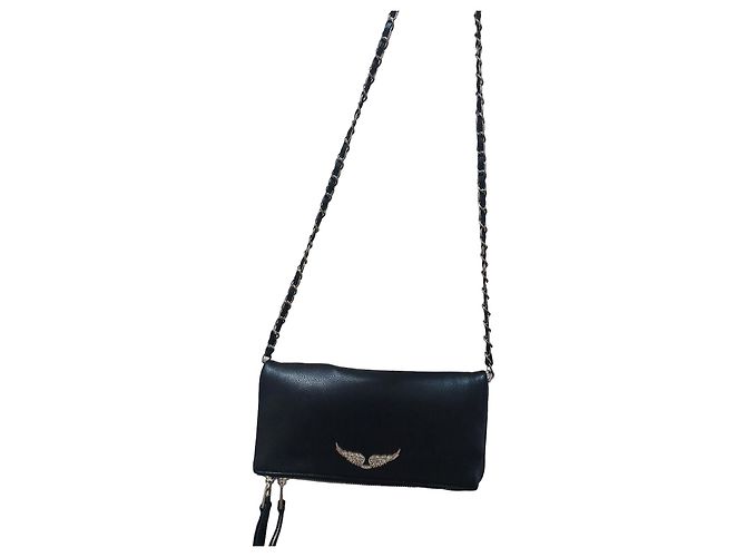Zadig & Voltaire Lederhandtasche mit Engelsflügeln Schwarz