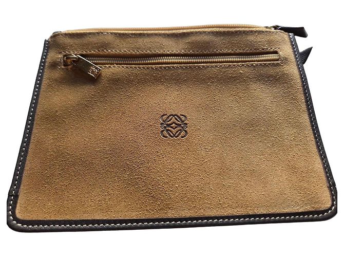 Loewe Anagram Suede Flat Clutch Pochette Light brown