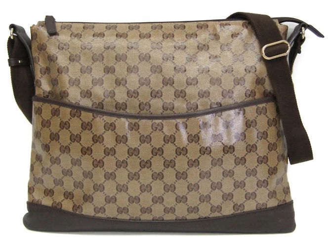 Borsa Messenger Gucci con tasca frontale in tela GG e pelle Medium Beige