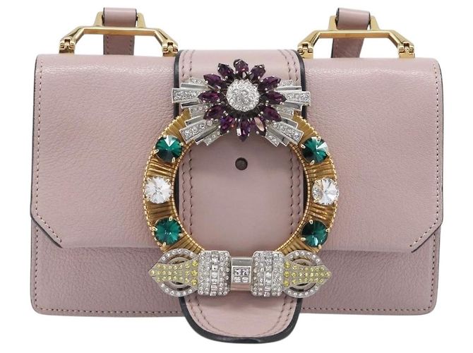 Miu Miu Madras Crystal Flap Leather Small Rose