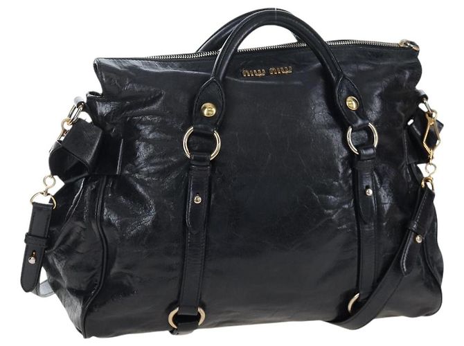 Sac à main Miu Miu Vitellolux 2way Black Gold Auth 202521M Noir Doré