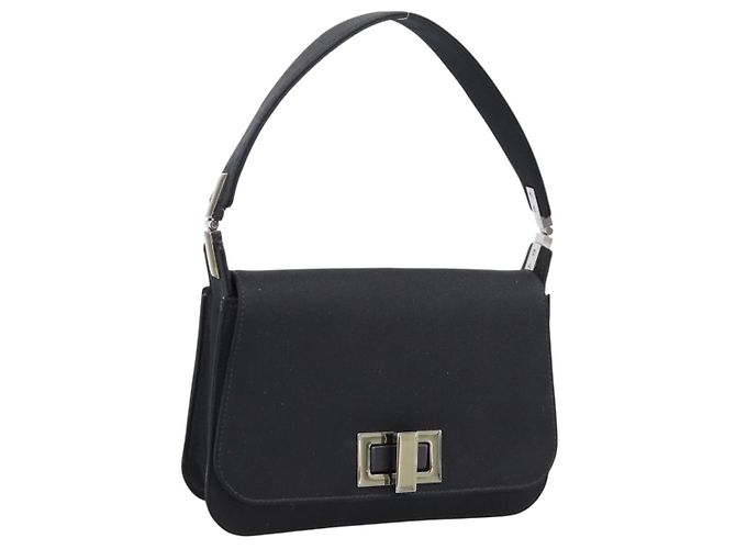Bolsa de Ombro GUCCI Satin Black Silver Auth 206225A Preto Prata