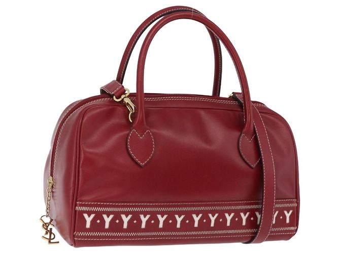 Autre Marque SAINT LAURENT Handtasche Leder 2way Rot Gold Authentisch 206113V Golden