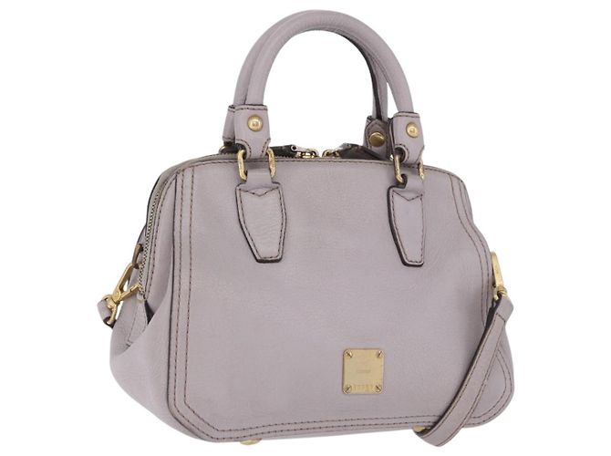 MCM Handtasche Leder 2way Grau Gold Auth 203213 Braun Golden