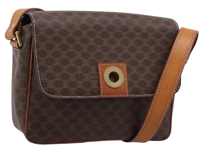 Céline Borsa a tracolla CELINE Macadam Canvas PVC Leather Brown Gold Auth ep15895 Marrone D'oro