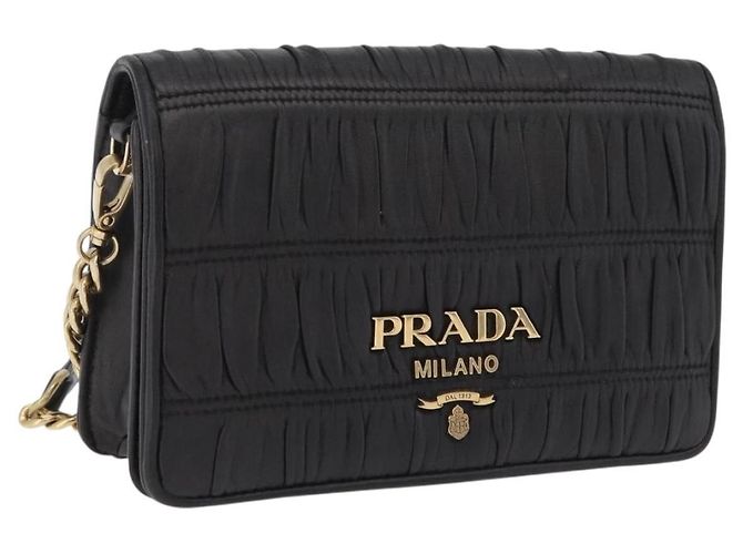 Borsa a tracolla PRADA con catena raccolta in pelle nera e oro Auth 204909A Nero D'oro