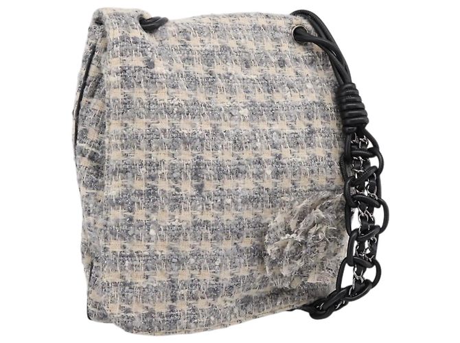 Sac à bandoulière CHANEL Tweed Gray Silver CC Auth ar14307SAM Marron Argenté