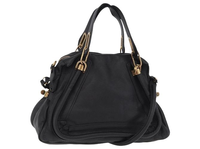 Chloé Chloe Paraty Handtasche Leder 2way Schwarz Gold Auth 206089V Golden