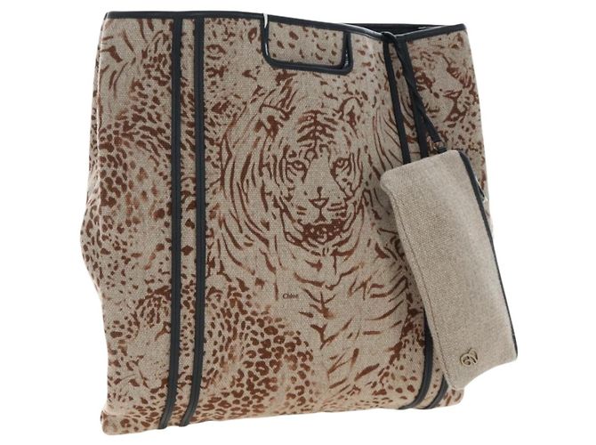 Chloé Bolsa de Mão Chloe Canvas Beige Gold Auth 204138A Bege Dourado