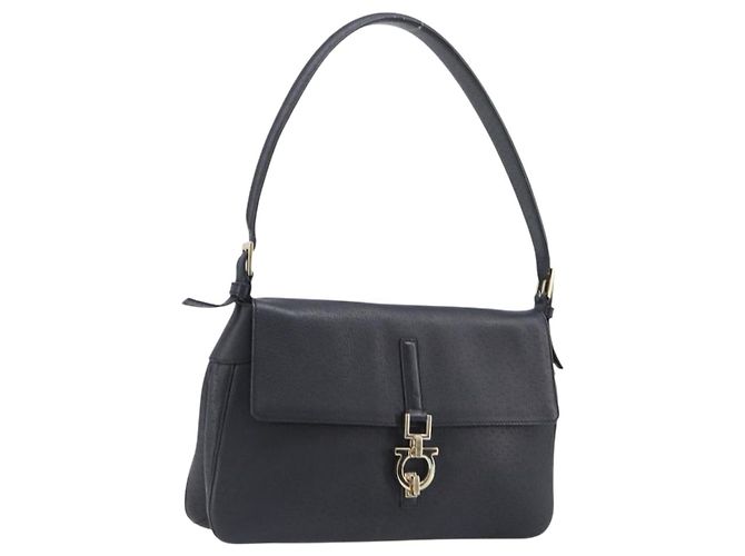 Borsa a tracolla Salvatore Ferragamo Gancini in pelle nera e oro Auth 199594 Nero D'oro